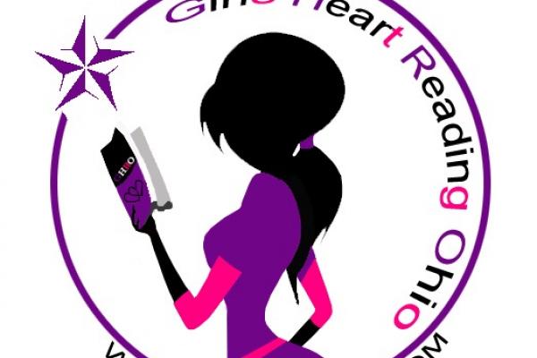 Girls Heart Reading Ohio logo - silhouette of a girl holding a book in black and purple