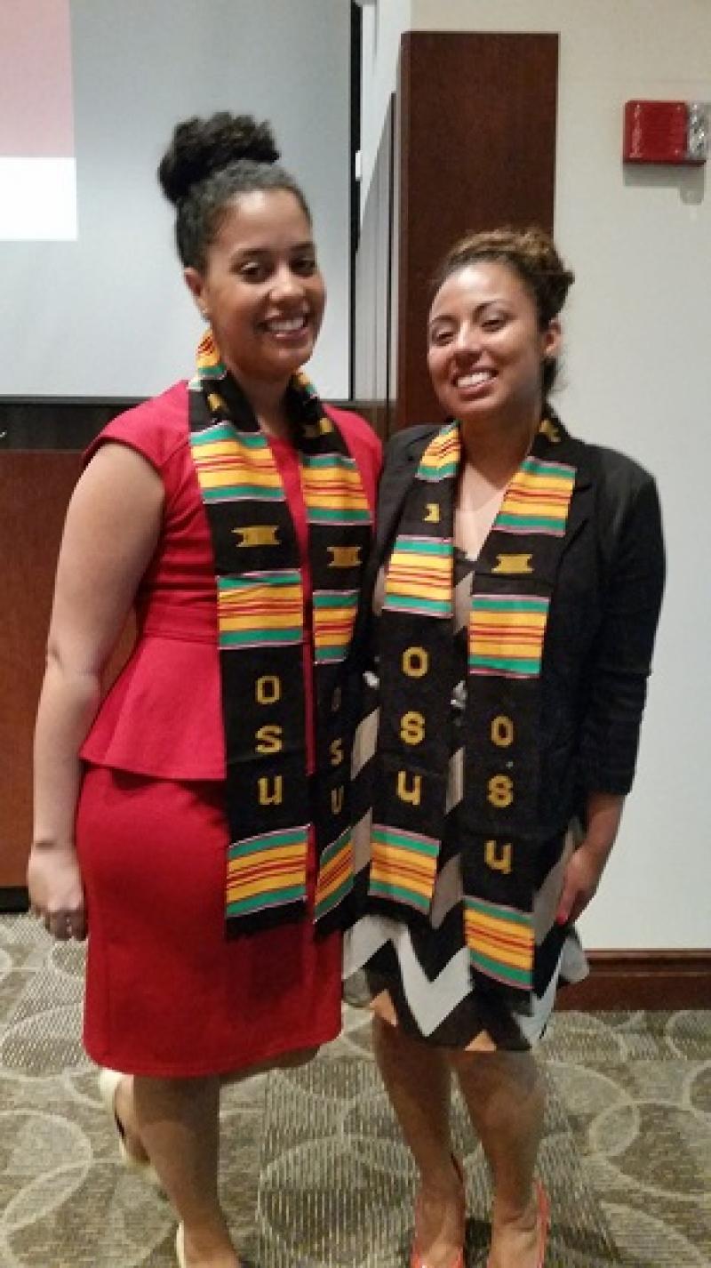 (from left) Yalidy Matos and Delia Fernandez, recipients of the 2015 Latina/o Studies Award for Outstanding Service