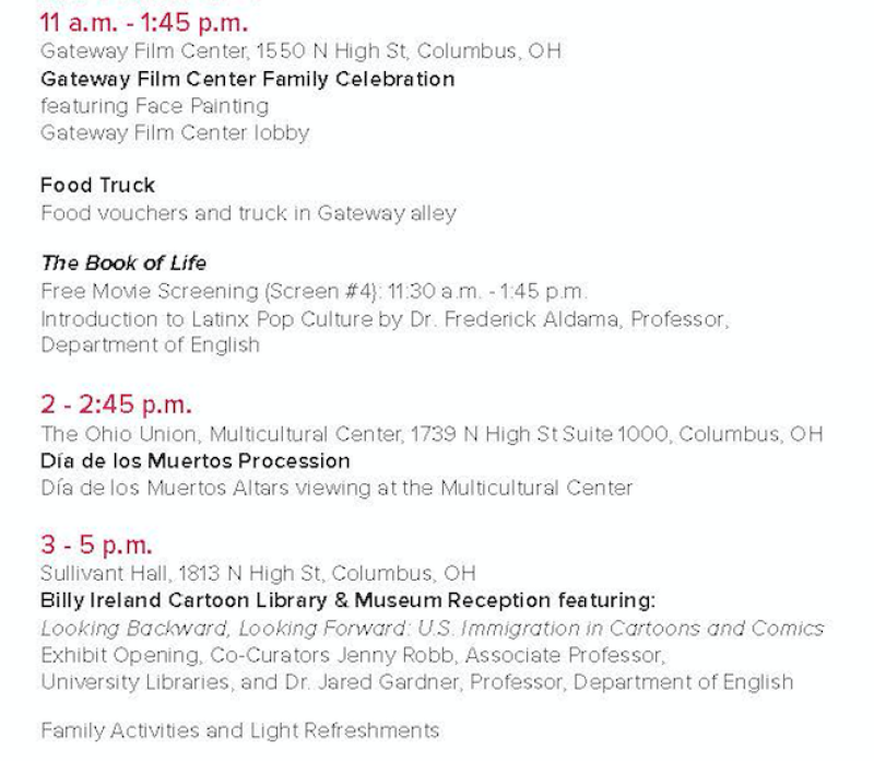Event listing for Dia de los muertos on November 4th 
