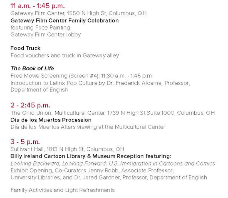 Event listing for Dia de los muertos on November 4th 