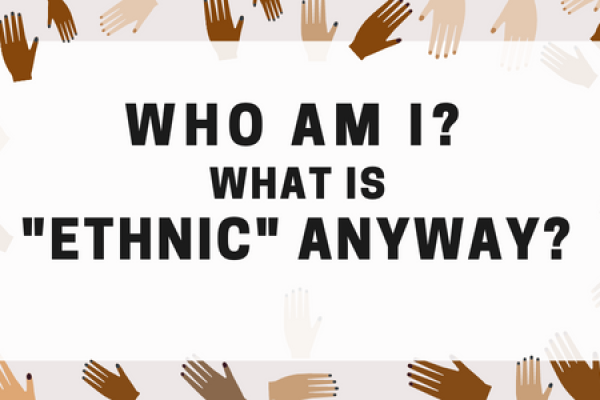 who am i? what is "ethnic" anyway? panel graphic with multicolored hands in the background